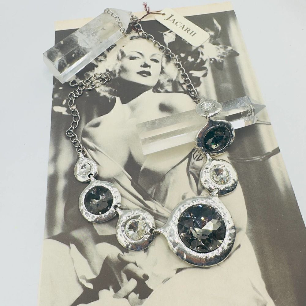 Jacarii Silver Tone Large Rhinestone  Statement Necklace